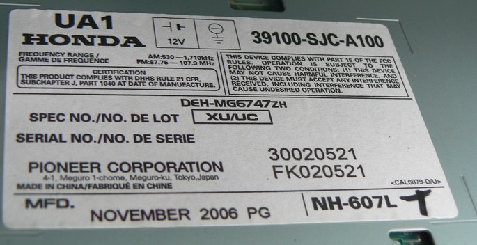 Honda Civic Radio Serial Number Location